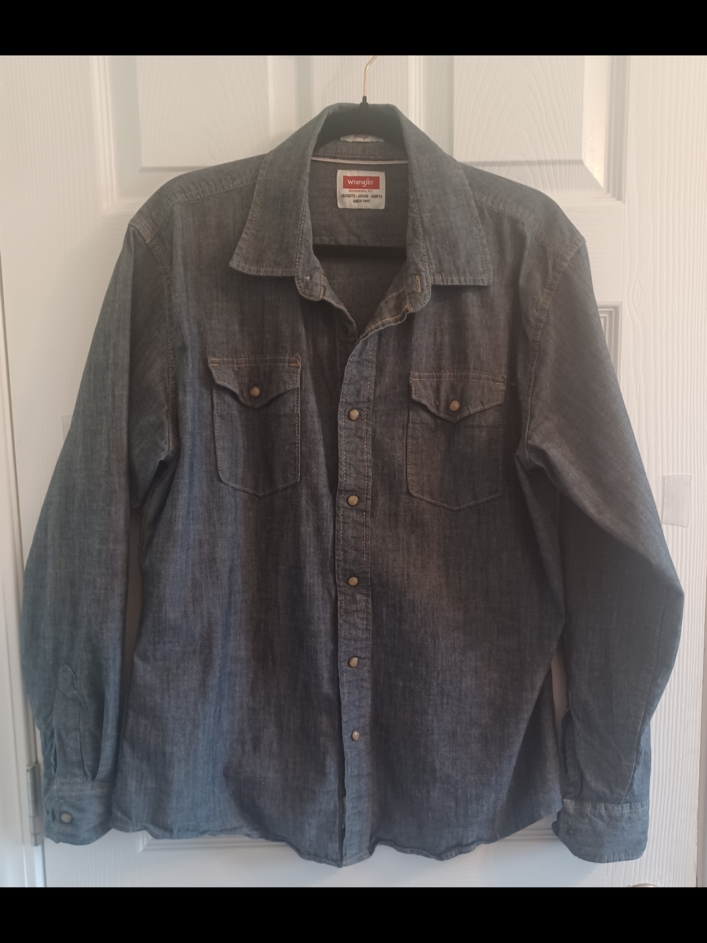 Wrangler Men's Or Women's Denim Western Shirt - Indigo Blue Pearly Snaps